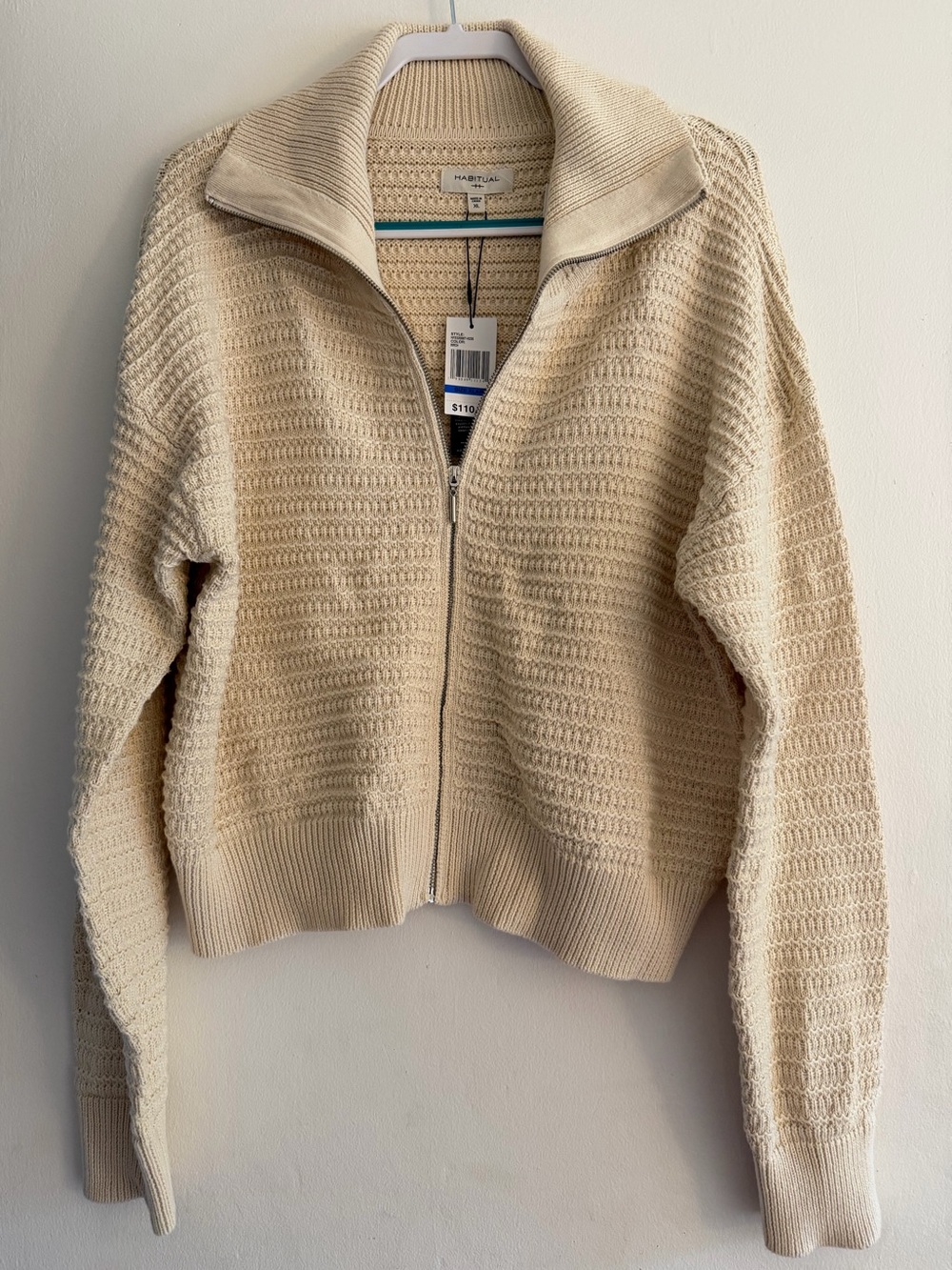 Habitual Cream Zip-Up Textured Knit Cardigan